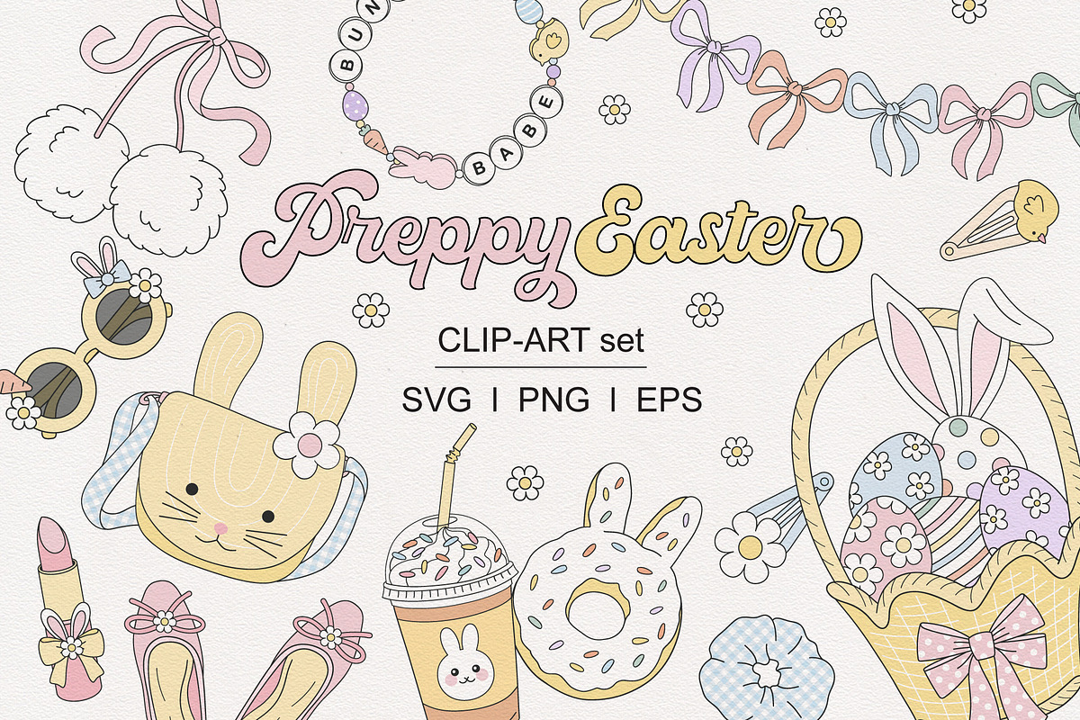 Pastel Preppy Easter Girl Cliparts, a Seasonal Illustration by @olga.angelloz (Photo 1 of 3)
