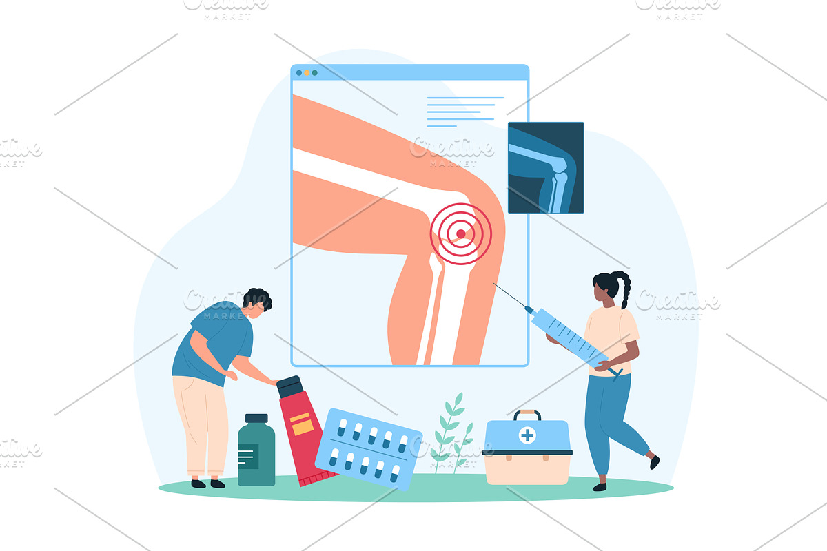 Diagnosis & treatment knee joint, a Person Illustration by Flashvector