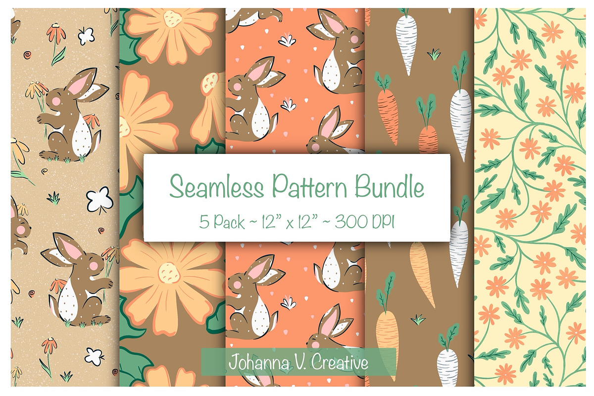 Spring Bunny Seamless Pattern Design, an Illustration by Johanna V. Creative (Photo 1 of 7)