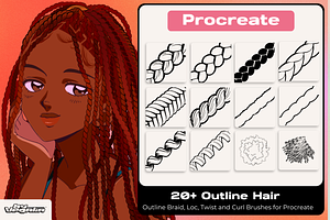 Procreate Outline Curl, Braid, Hair