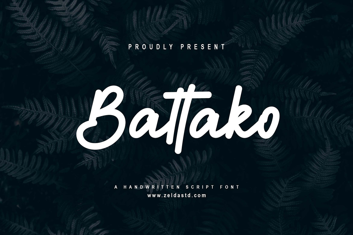 Battako Font, a Script Font by Zelda Graphic (Photo 1 of 6)