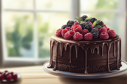 Illustration of delicious cake with cream and ripe berries, a Food & Drink Photo by AlyaAnd