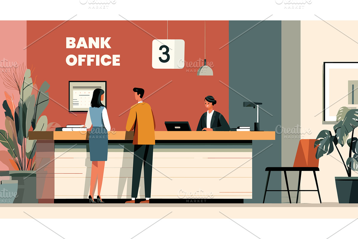 Bank office visitors. Financial, a Finance Illustration by Stock-Smart-Start