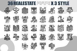 36 Realestate Icons Set X 3 Style