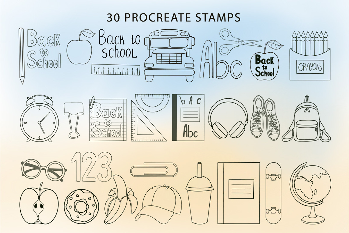 Back To School Procreate Stamps, a Brush Add-On by Mari_Caliart (Photo 2 of 7)