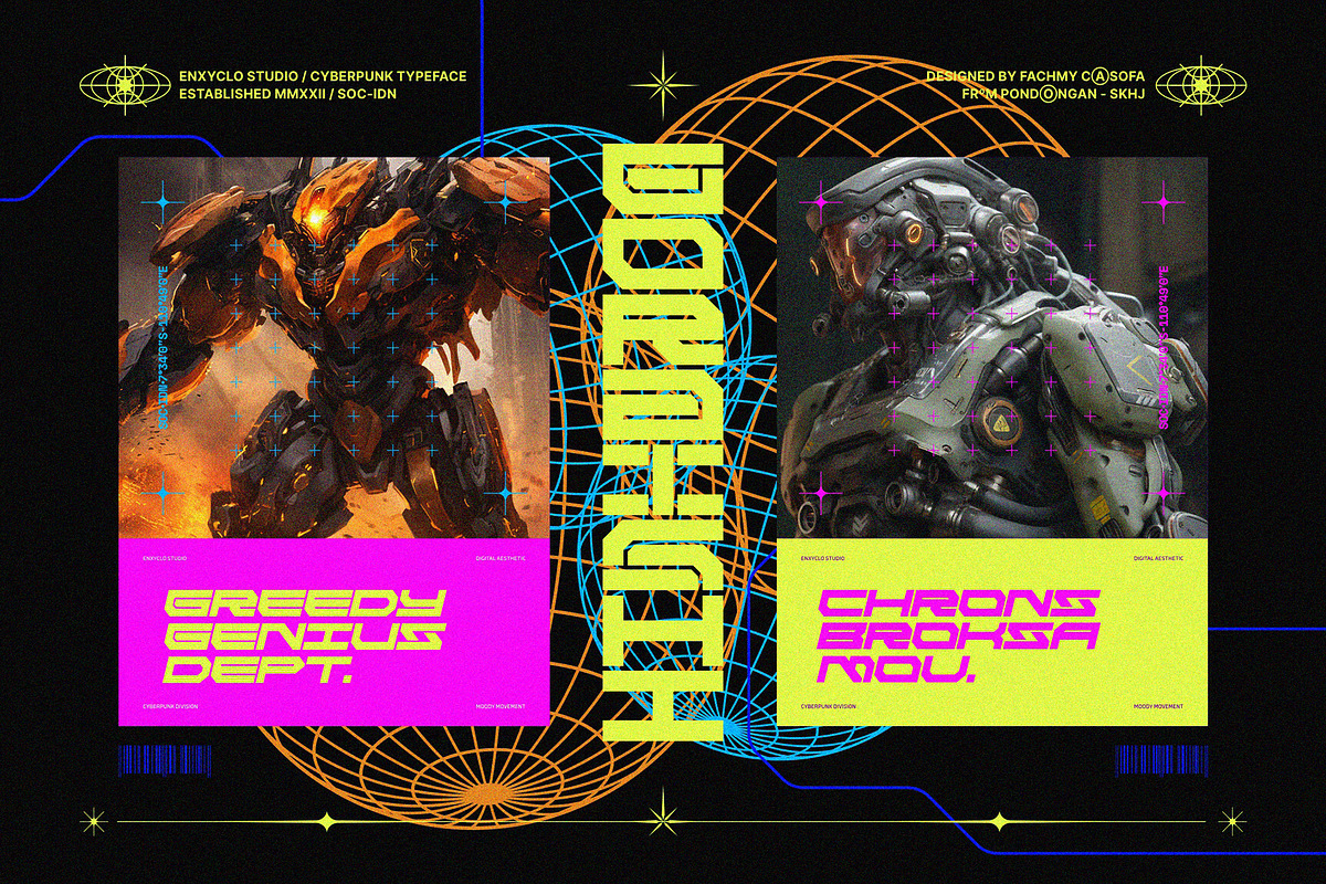 NCL RABEGS - Cyberpunk Font, a Sans Serif Font by Enxyclo Studio (Photo 4 of 12)