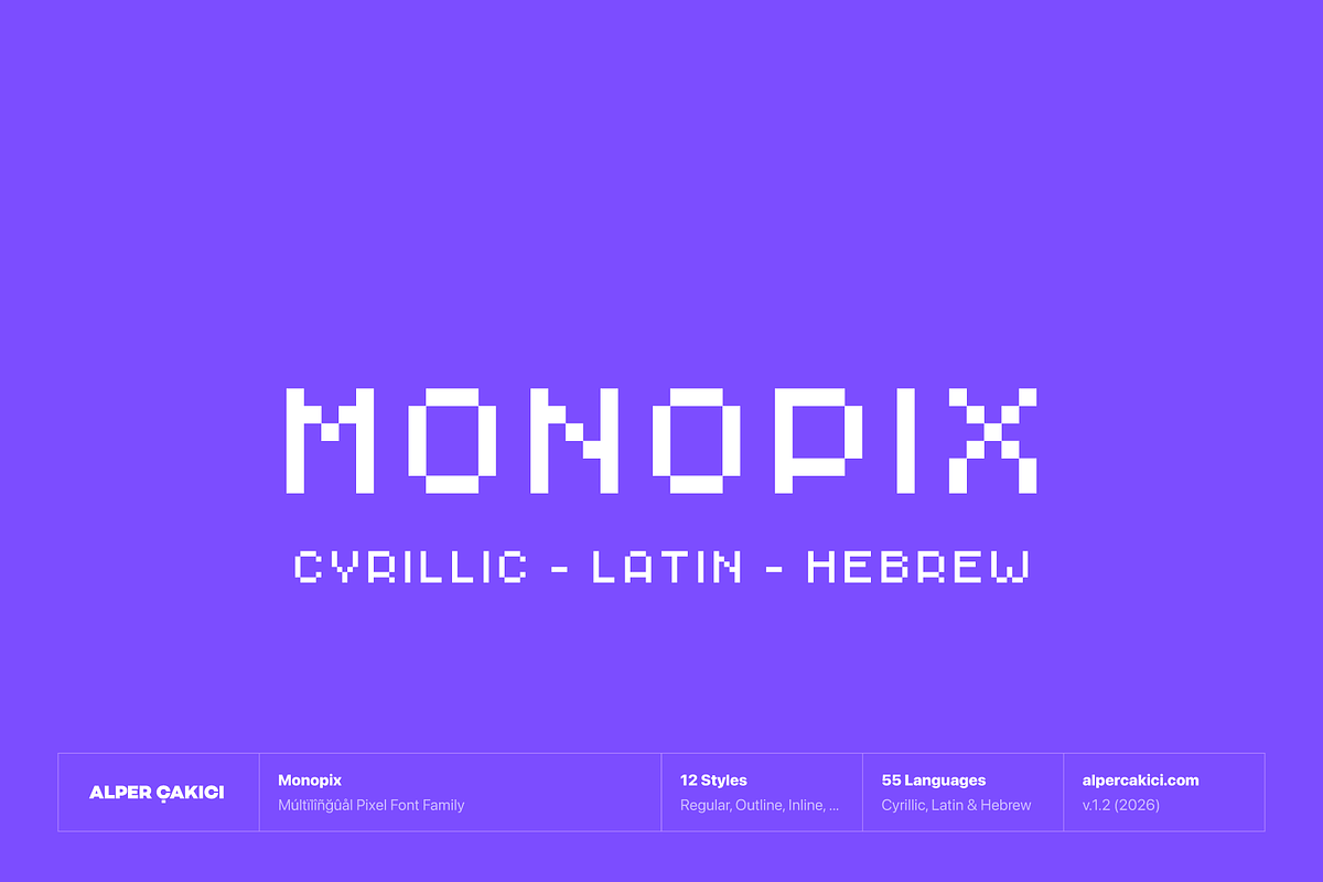 Monopix Pixel Typeface (12 Fonts), a Sans Serif Font by alpercakici (Photo 1 of 11)