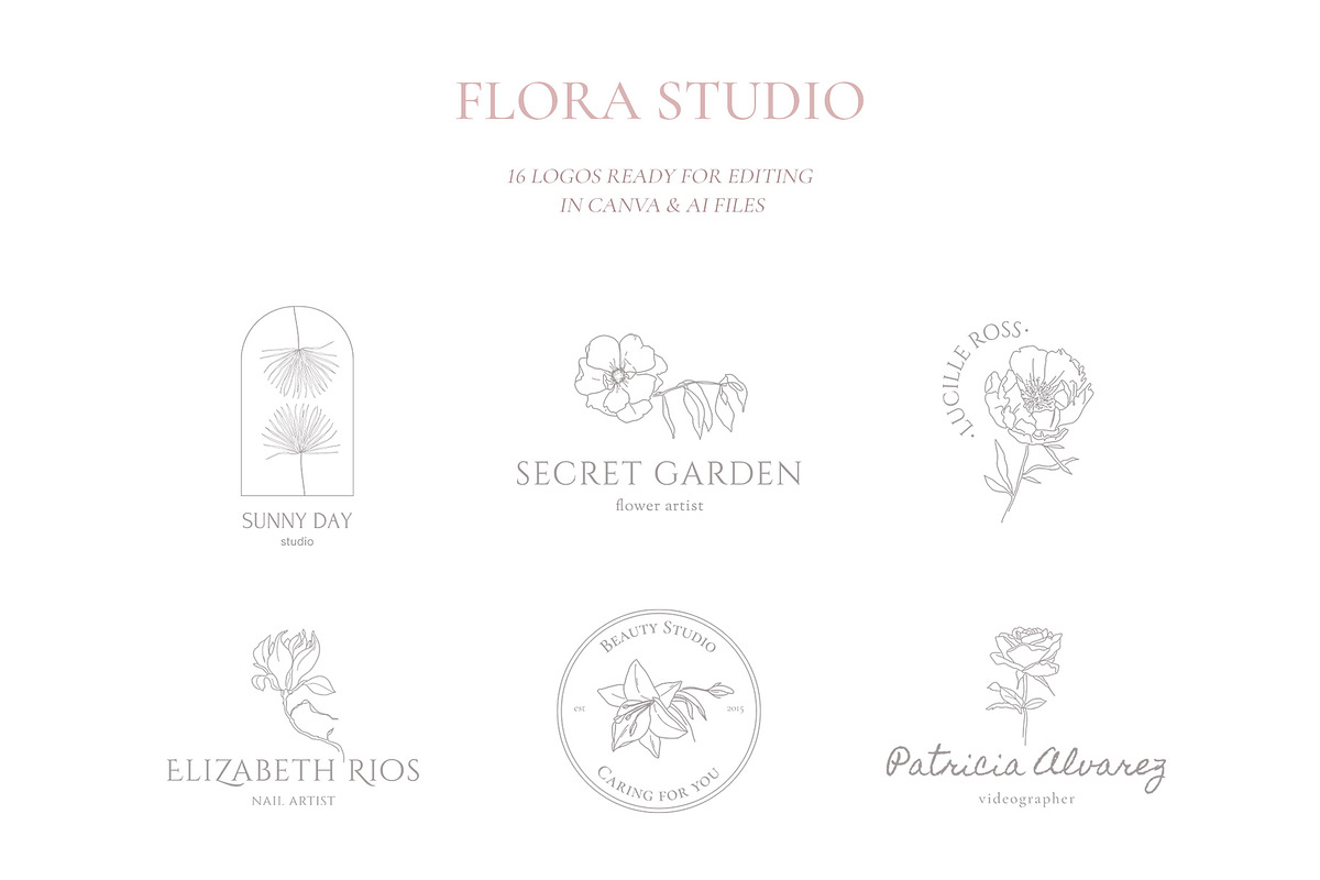 Floral logo and botanical elements, a Branding & Logo Template by Summer Nightingale Art (Photo 5 of 9)