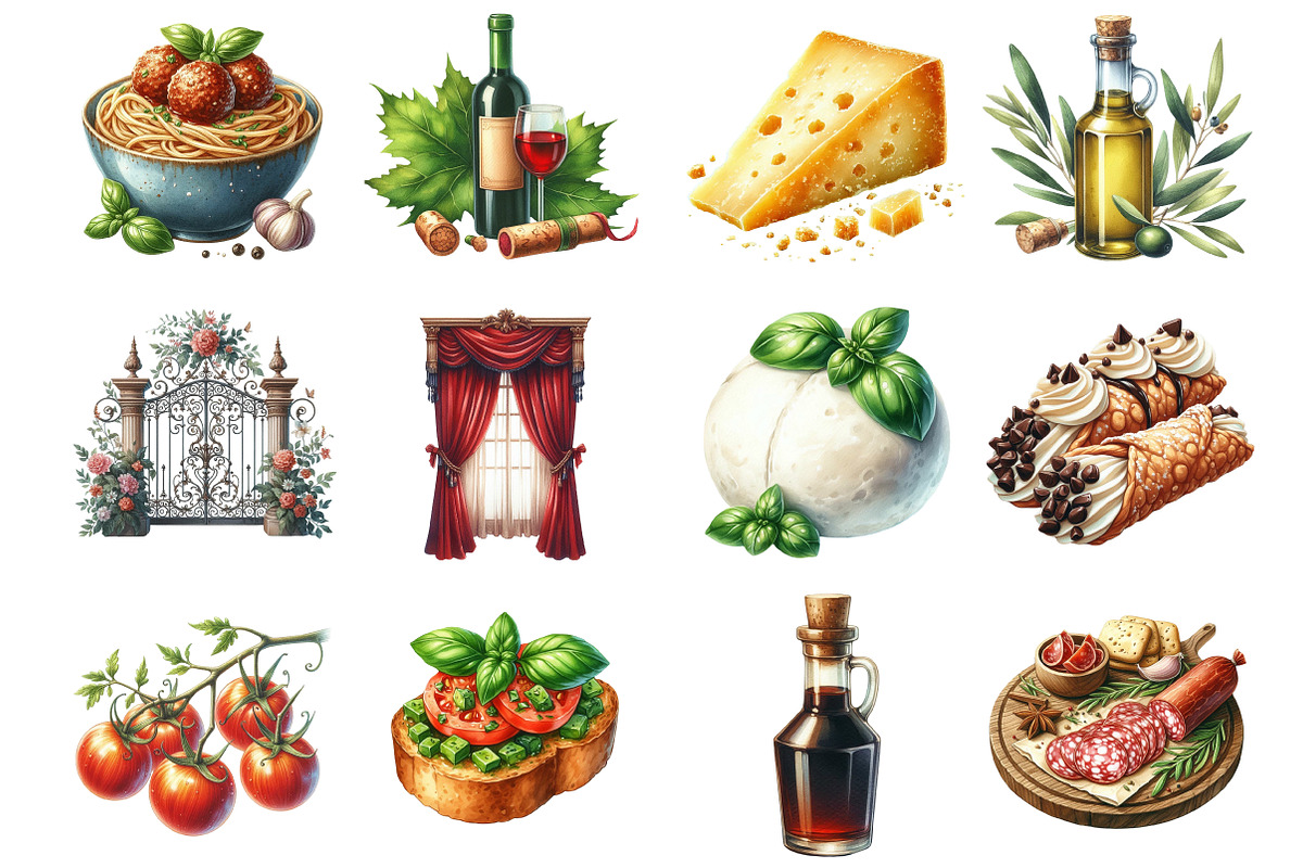 Watercolor Italian Food Clipart, an Illustration by Libby Wishes (Photo 2 of 6)
