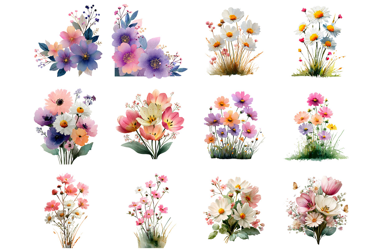 Whimsical Flowers Spring Clipart, an Illustration by DreamArtGraphic (Photo 3 of 4)