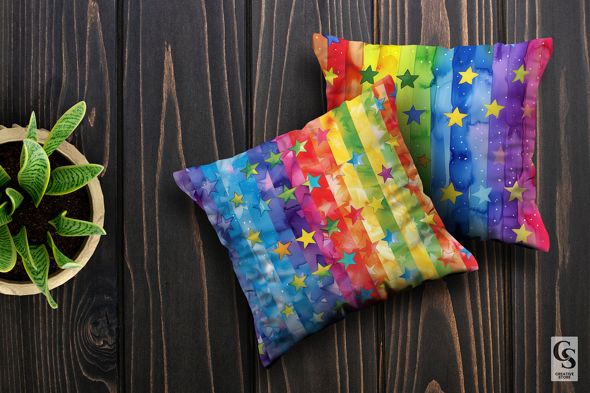 Watercolor Rainbow Stars Patterns, a Pattern Graphic by Creative Store (Photo 5 of 5)