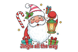 cute santa pink christmas, christmas, an Illustration by Designking