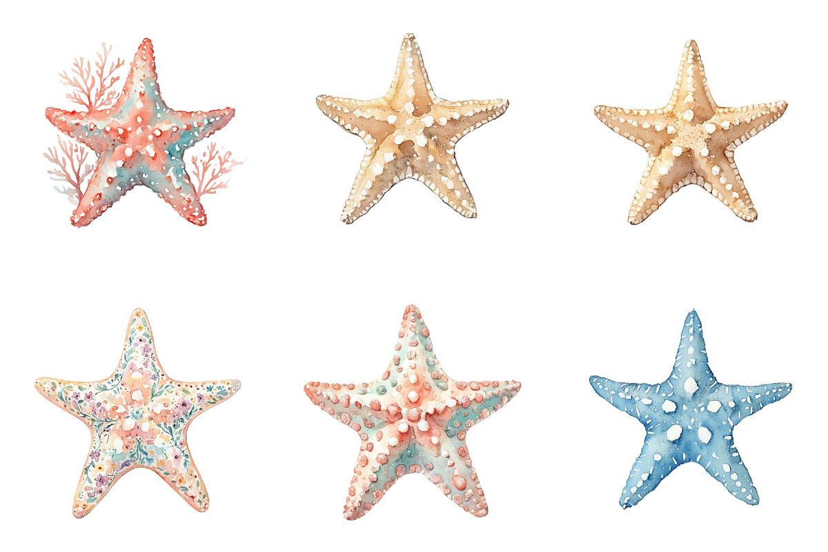 Watercolor Summer Starfish Clipart, an Illustration by DreamPrint404 (Photo 4 of 6)