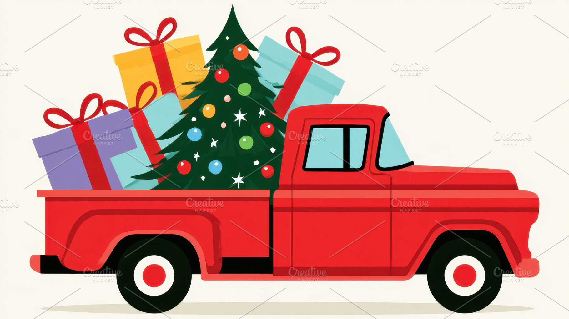 Holiday truck with presents and tree, a Photo by Beautiful things