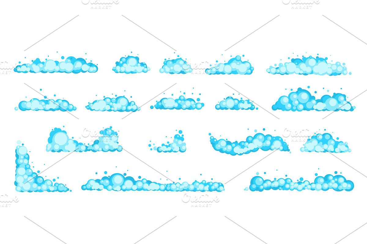 Cartoon soap foam with blue bubbles, an Object Illustration by Vectorbuum