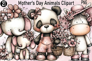 Mother’s Day Animals Clipart, an Illustration by SVGArt