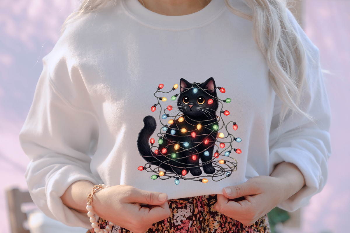 Quirky Christmas Black Cat Clipart, an Illustration by designcity5 (Photo 5 of 5)