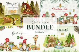 Watercolor gnomes. Big bundle