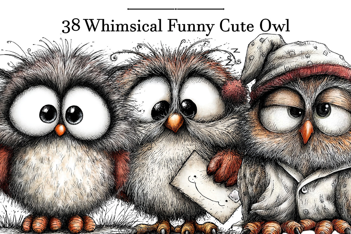 Whimsical Funny Cute Owl Clipart, an Illustration by DreamArtGraphic (Photo 1 of 5)
