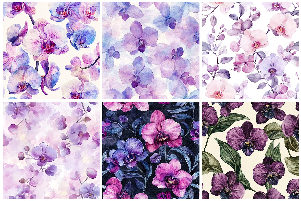 Purple Orchids Digital Paper, a Pattern Graphic by CitraGraphics (Photo 3 of 6)