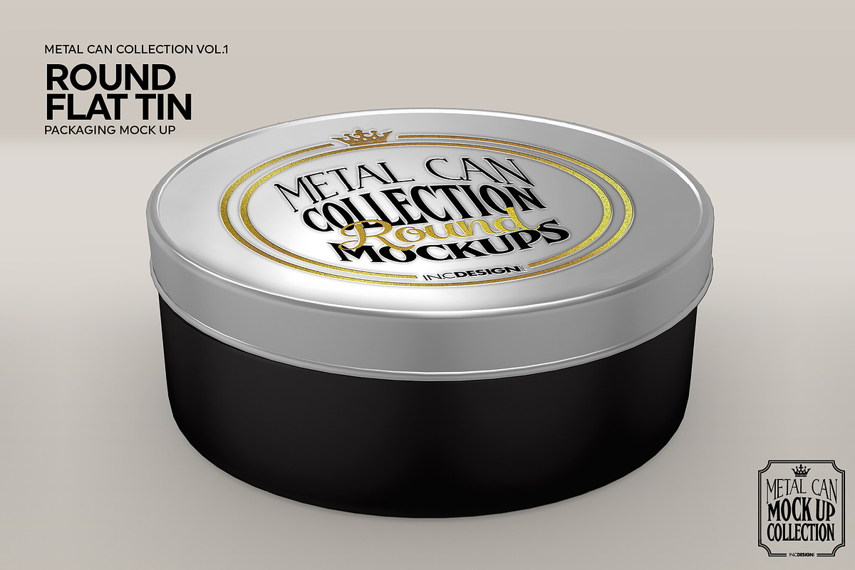Round Flat Tin Packaging Mockup, a Cups & Container Mockup by INCDesign (Photo 5 of 6)