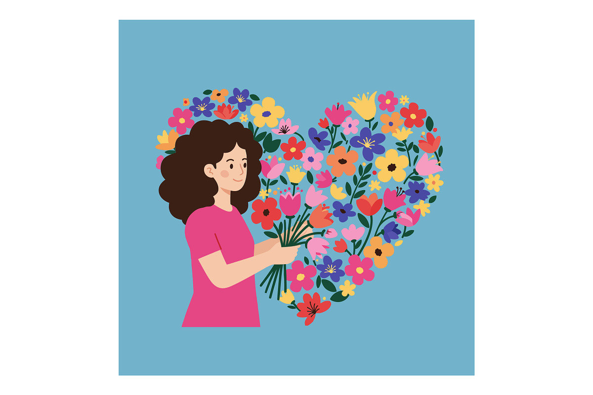 A woman joyfully arranging colorful, an Illustration by designvectx