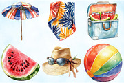 Watercolor Summer Vacation Clipart, an Illustration by Craft Nest (Thumbnail 2 of 9)