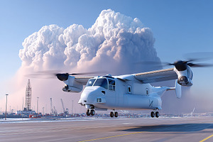 Military aircraft takes off from airfield with dramatic clouds in background, a Transportation Photo by AlyaAnd