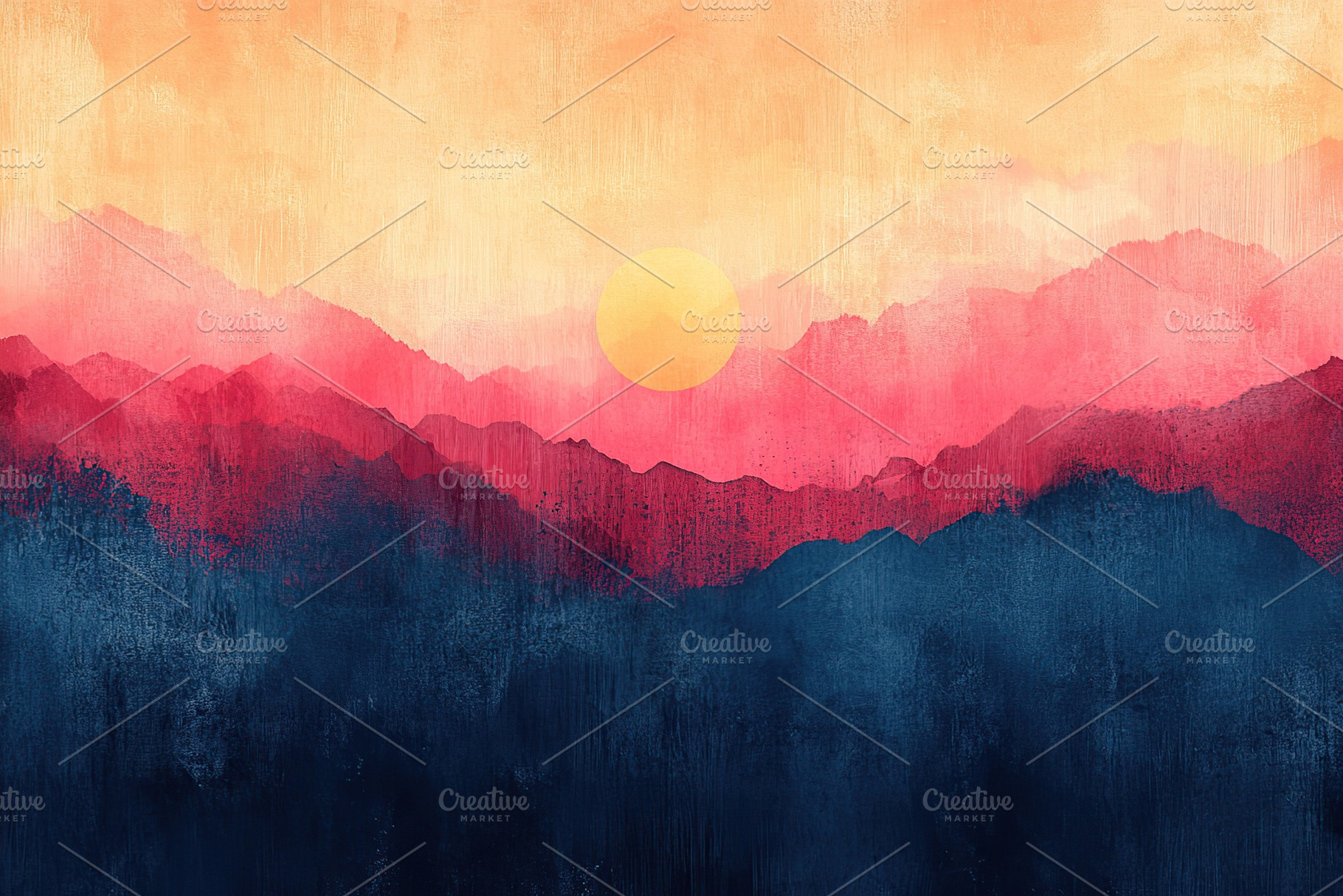 Vibrant sunset over layered mountains with warm and cool color contrasts, a Photo by AlyaAnd