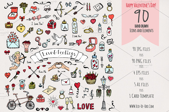 90 Hand drawn Love Elements&Symbols preview 7