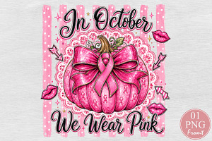 In October We Wear Breast Cancer PNG, a Seasonal Illustration by Rose Art