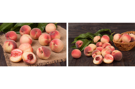 peaches in a wicker basket with, a Food & Drink Photo by NataPhoto