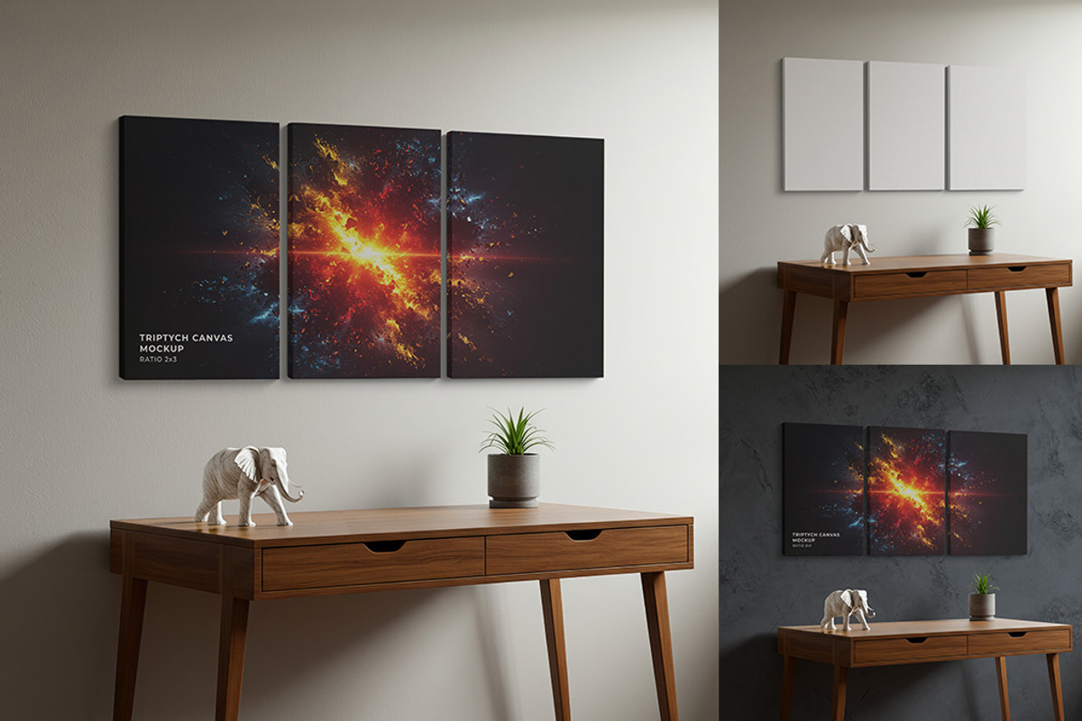 Triptych Canvas Mockup - Ratio 2x3, a Household Mockup by Mockups by Carlos Viloria (Photo 6 of 6)