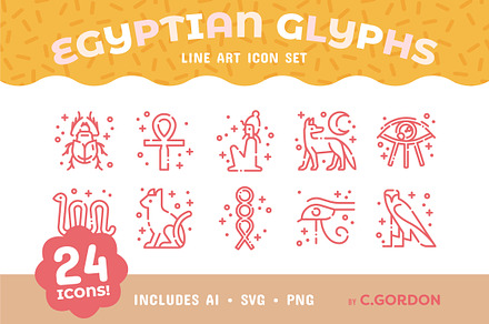 Egyptian Glyphs Line Art Icon Set