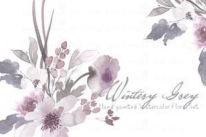 Wintery Grey - Watercolor Floral Set