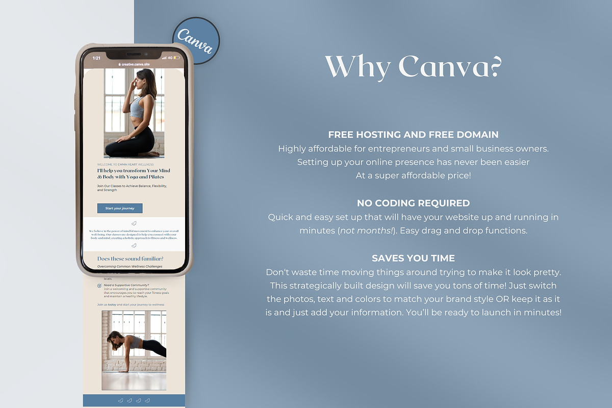 Pilates Yoga Canva Website, a Landing Page Template by Unalome Design Studio (Photo 3 of 5)