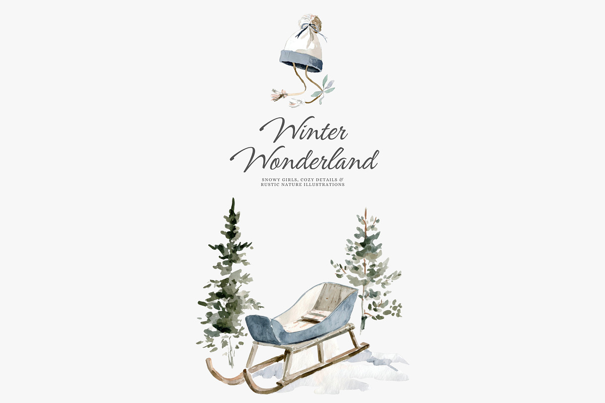 winter wonderland, watercolor winter, a Decorative Illustration by Patishop Art (Photo 2 of 8)
