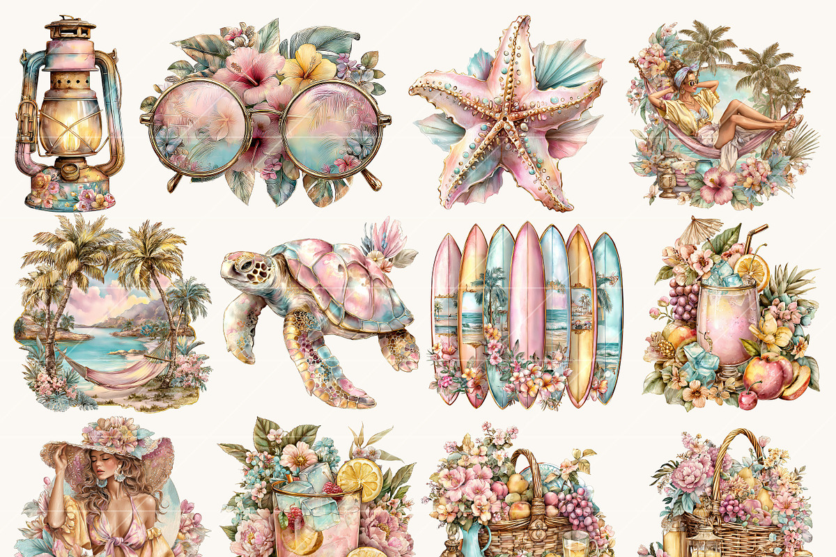 Tropical Summer Beach Clipart, a Seasonal Illustration by BusyDaydesign (Photo 2 of 9)