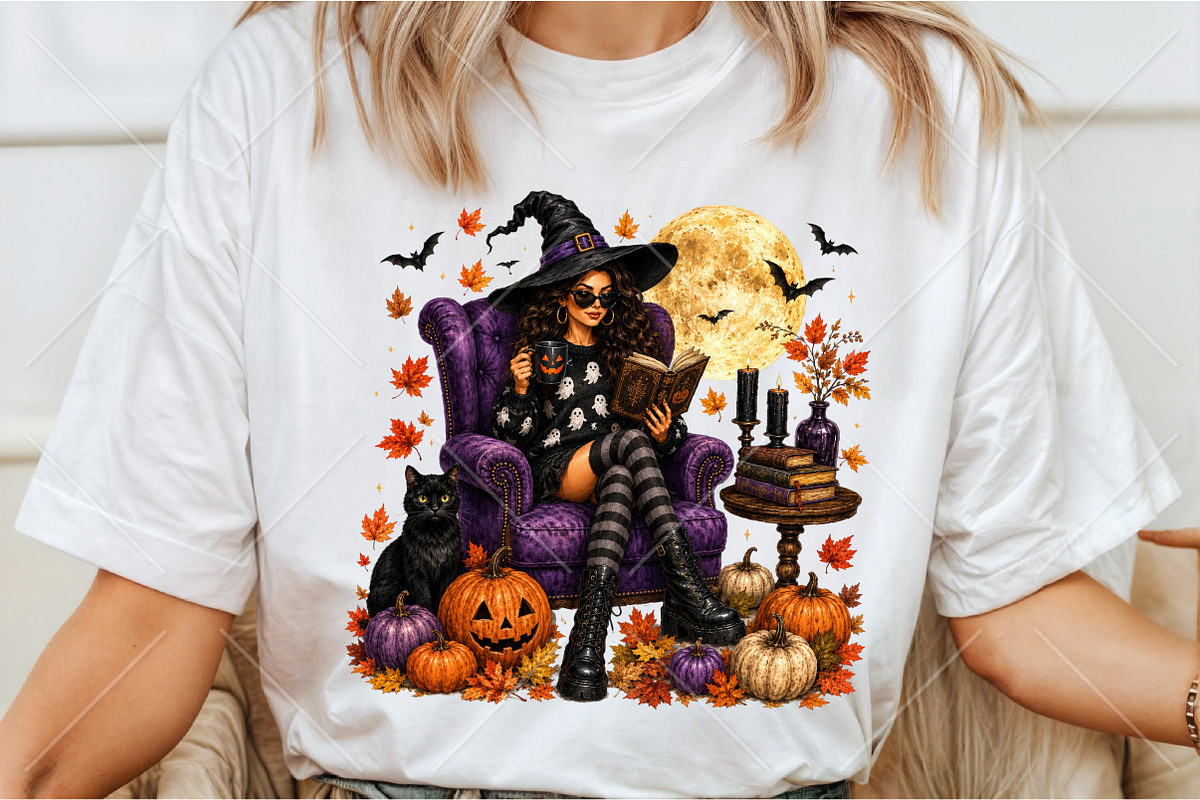 Halloween Cute Witch Reading Book, a Seasonal Illustration by Canvas Craft (Photo 3 of 6)