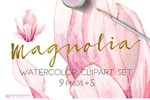 Magnolia-Clipart Set Watercolor