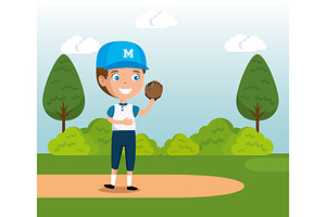 Little Boy Playing Baseball Happy