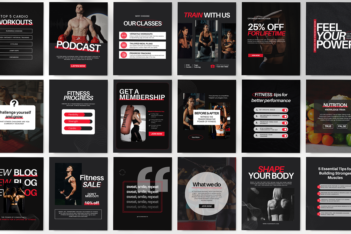 Fitness Coach Canva Template Bundle, a Social Media Template by DigiPax (Photo 3 of 15)