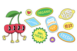 Retro style fruit sticker set, a Food Illustration by art PVP - market
