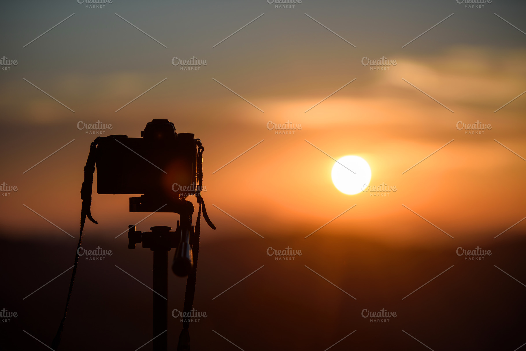 Camera on tripod and photography view with blurred focus mountai, a Nature Photo by Byrdyak