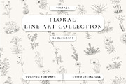 Botanical Floral Line Art Collection, a Decorative Illustration by AW Studios (Thumbnail 1 of 9)