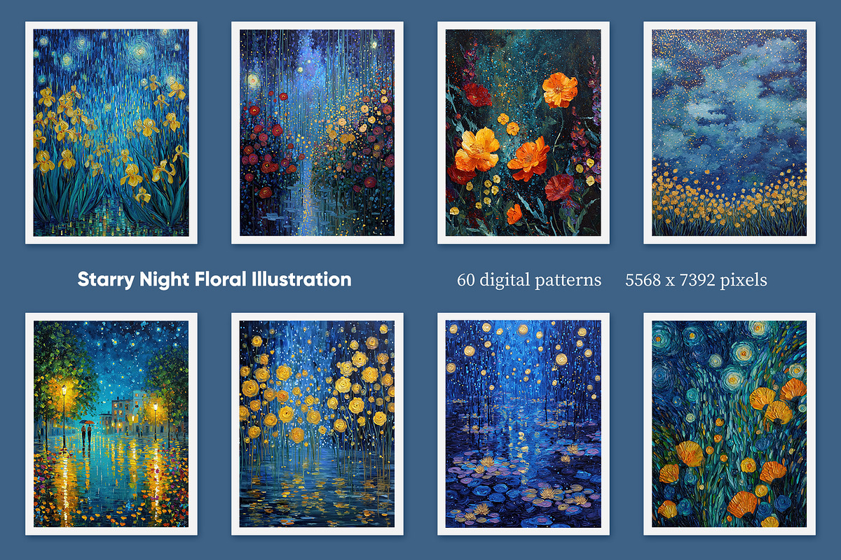 Starry Night Floral Illustration, a Decorative Illustration by Housui Patterns (Photo 5 of 12)
