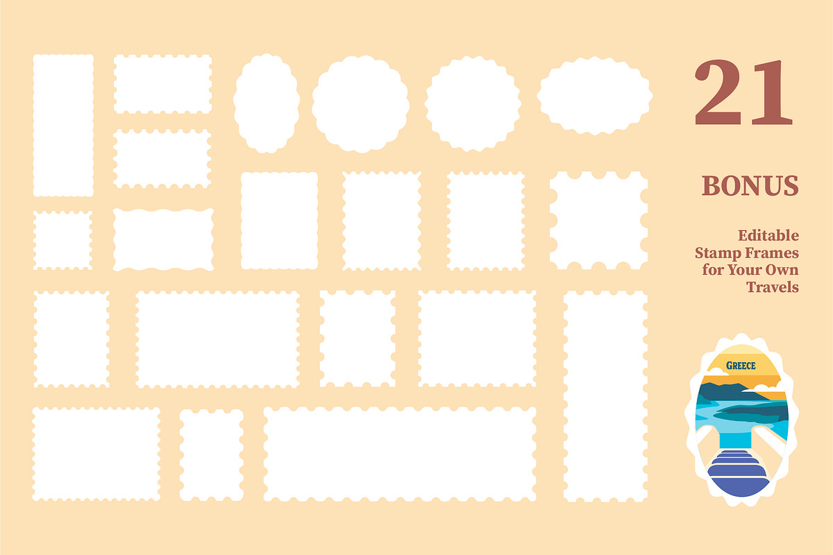 Travel Stickers and Retro Postage, an Object Illustration by Lettering_Logo (Photo 6 of 14)