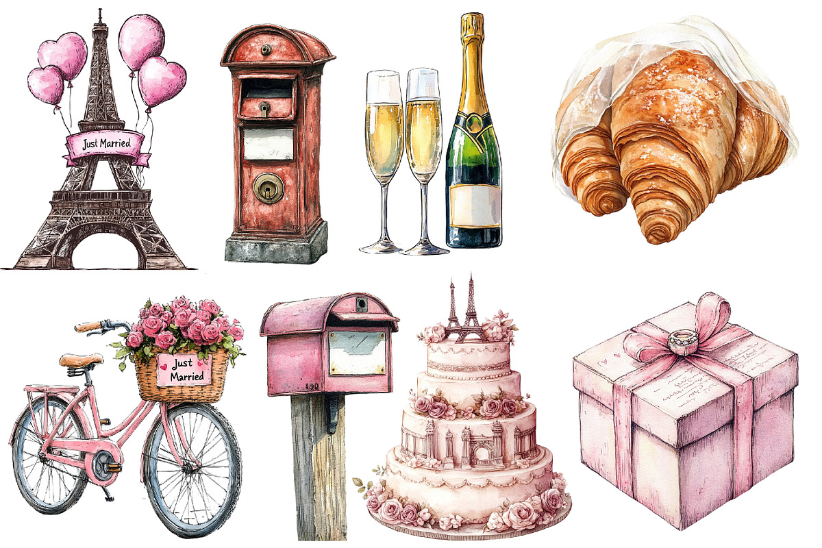 Parisian Just Married Clipart, an Illustration by Designworld (Photo 2 of 6)
