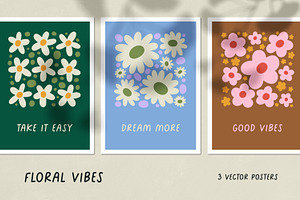 Retro hippie floral card designs set, a Decorative Illustration by Good Studio
