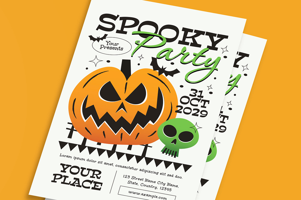 Orange Flat Spooky Party Flyer, a Flyer Template by graphicook (Photo 3 of 3)